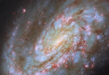 Proč se galaxie NGC 4654 zdá zkreslená: Hubble zachytil galaxii rozervanou časem
